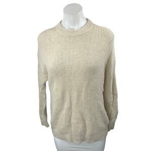 Aritzia Wilfred Cream Wool Waffle Knit Mock Neck Long Sleeve Sweater Top Size XS
